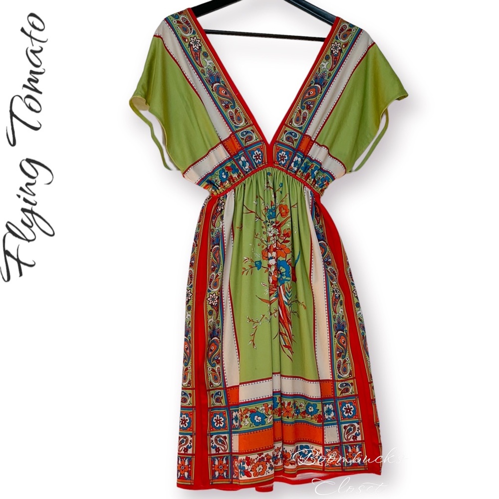 Flying Tomato Floral Multicolor Green Orange Dress Small - Picture 6 of 16